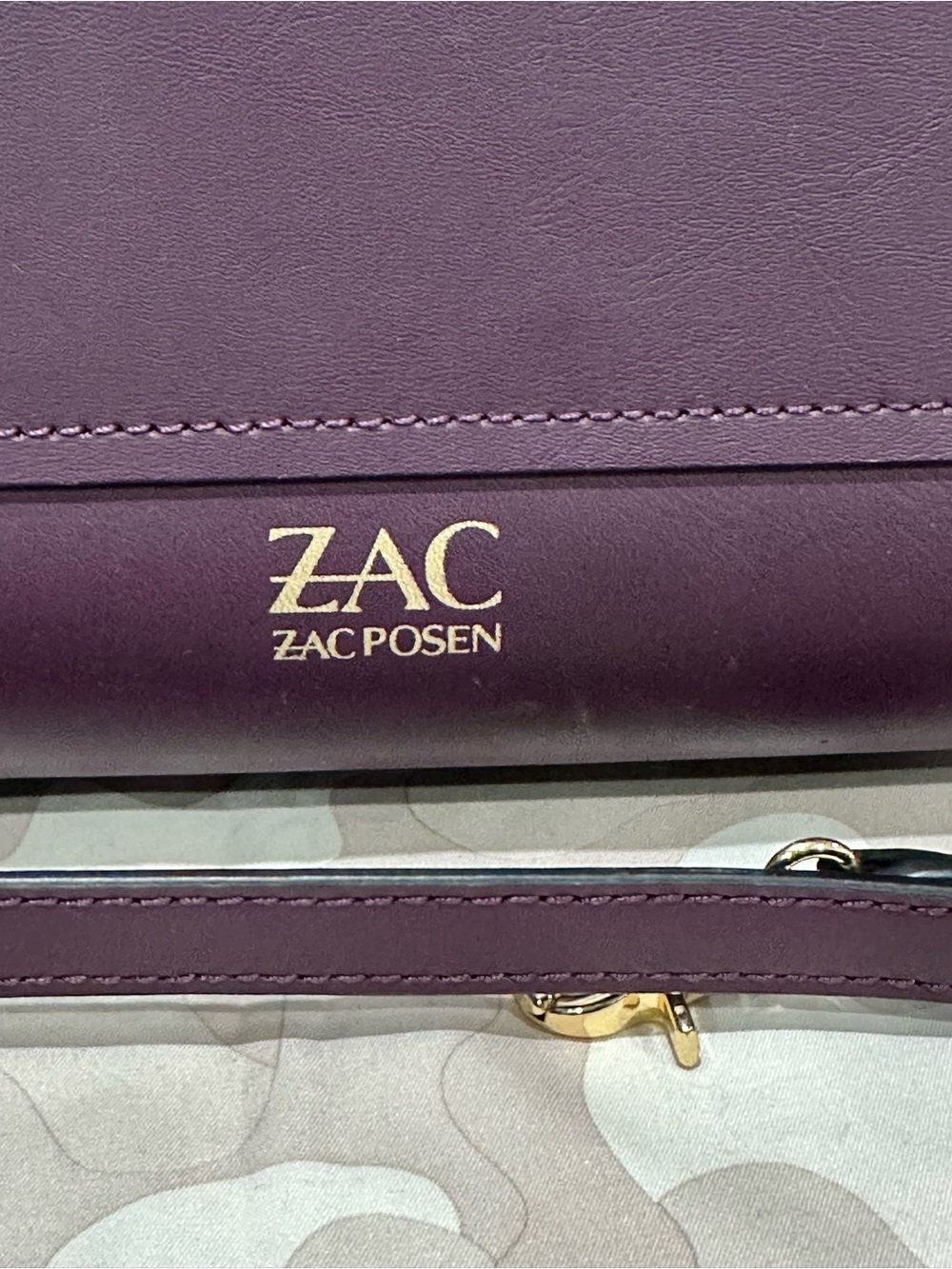 Zac Posen Plum Structured Top-Handle Satchel with Gold Hardware - Picture 3 of 12